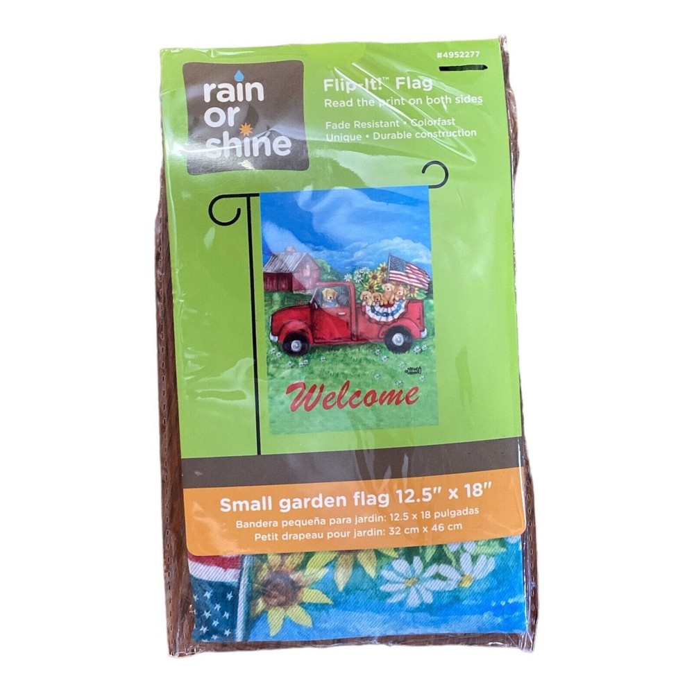 RED TRUCK USA WELCOME 12.5" X 18" GARDEN FLAG 27-3654-209 FLIP IT! RAIN OR SHINE
